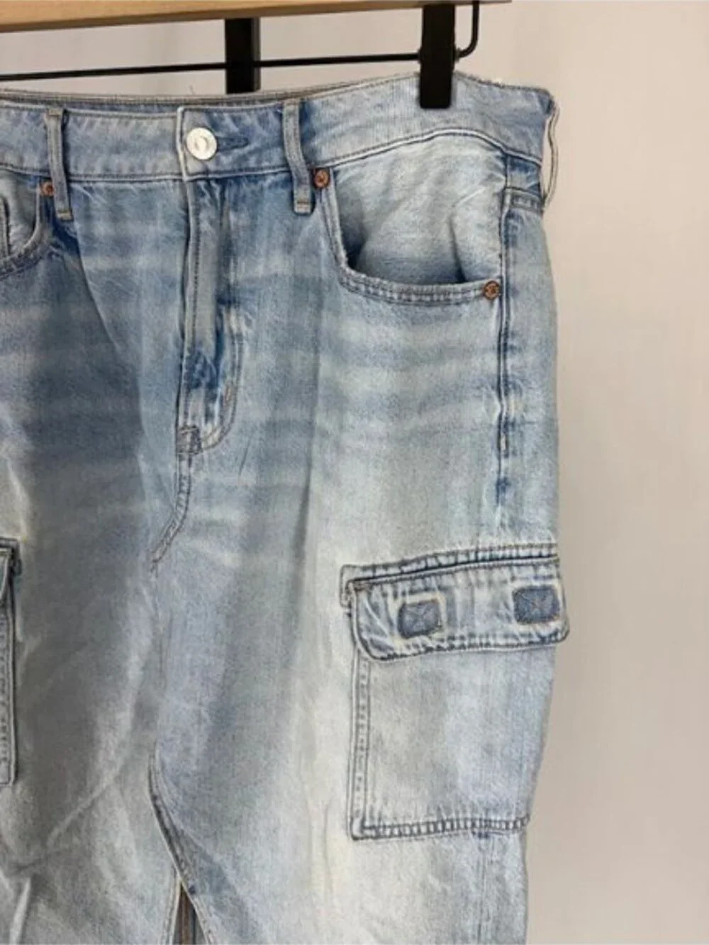 American Eagle High Rise Midi Denim Jean Skirt